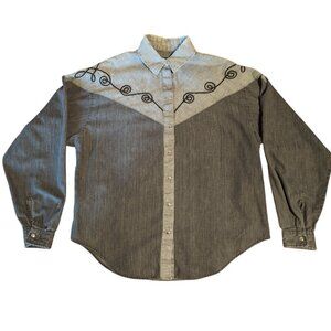 Vintage Western Panhandle Slim Snap Button Shirt Studded Embroidered Embellished